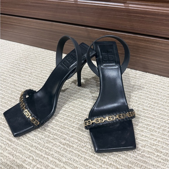 Givenchy Black and Gold Heels with Chain Detail